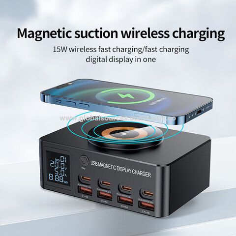 Station de charge sans fil Qi USB universelle 8 ports 140 W avec écran séparé pour iPhone 15, 14 Pro, iPad, Samsung
