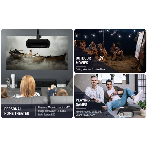 Proyector WiFi Full HD 720P con Decodificación 4K, Soporte ISO/Android, Proyector Inteligente para Cine en Casa con Conexión Cableada e Inalámbrica