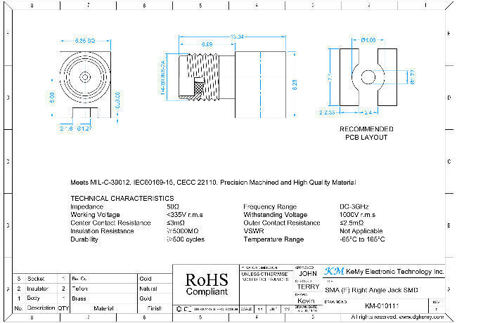 Sma Ra Sma Female Pcb Conn 90 Degree Sma Jack Right Angle R/a Pcb Smd Surface ...