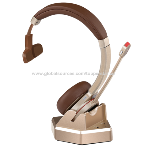 سماعة رأس لاسلكية QCC3024 V5.2 BT ستيريو بخاصية إلغاء الضوضاء للمكتب ومركز الاتصال مع قاعدة شحن جهاز إرسال بلوتوث