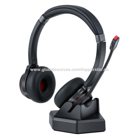 سماعة رأس لاسلكية QCC3024 V5.2 BT ستيريو بخاصية إلغاء الضوضاء للمكتب ومركز الاتصال مع قاعدة شحن جهاز إرسال بلوتوث