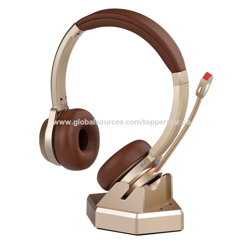 سماعة رأس لاسلكية QCC3024 V5.2 BT ستيريو بخاصية إلغاء الضوضاء للمكتب ومركز الاتصال مع قاعدة شحن جهاز إرسال بلوتوث