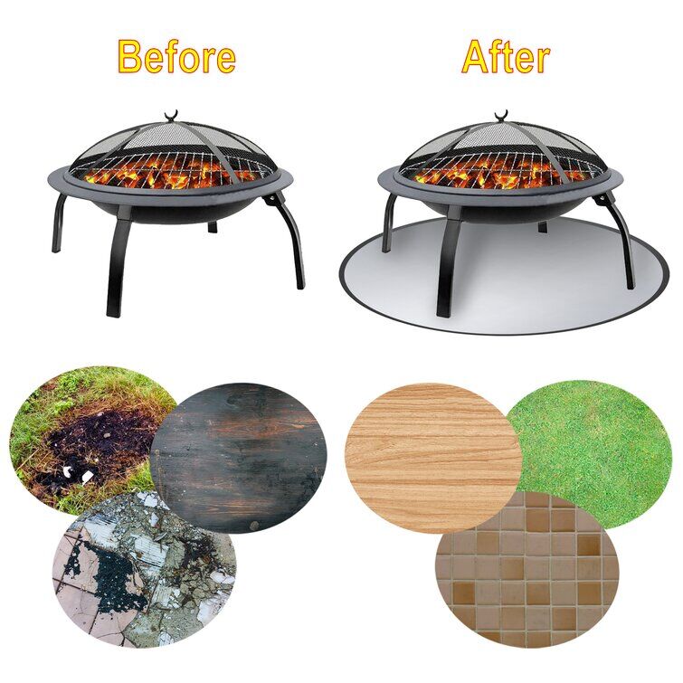 36 Inch Round Fire Pit Mat - Silicone Fiberglass Heat Resistant Mat For Deck, Grass, Camping