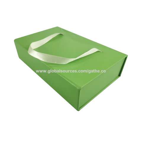 Boîte Cadeau Pliante Verte de Luxe, Emballage en Carton avec Fermeture Magnétique et Poignée Ruban