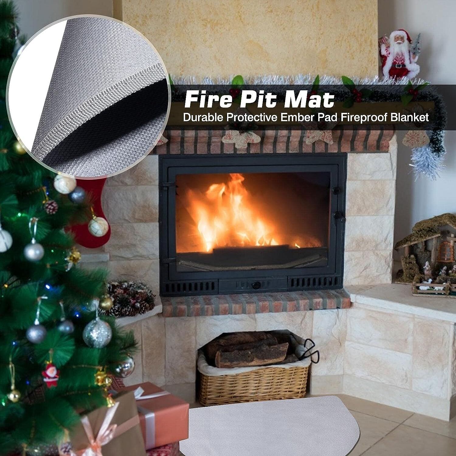 Fiberglass Nonslip Low Profile Fireplace Area Hearth Rug Halfround