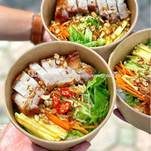 Tazón de papel para alimentos, contenedor desechable con logo personalizado para llevar, taza de papel para comida rápida, ensaladera, poke bowl, tazón de papel kraft con tapa