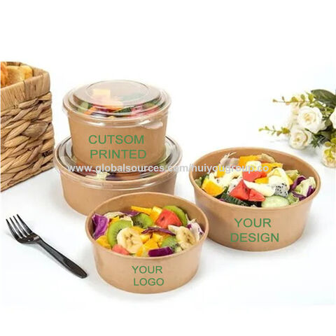Tazón de papel para alimentos, contenedor desechable con logo personalizado para llevar, taza de papel para comida rápida, ensaladera, poke bowl, tazón de papel kraft con tapa