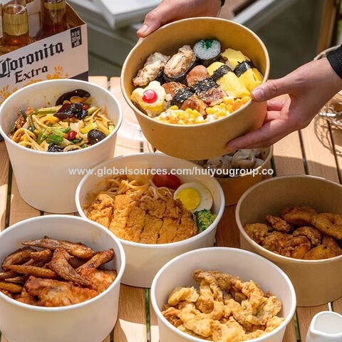 Tazón de papel para alimentos, contenedor desechable con logo personalizado para llevar, taza de papel para comida rápida, ensaladera, poke bowl, tazón de papel kraft con tapa