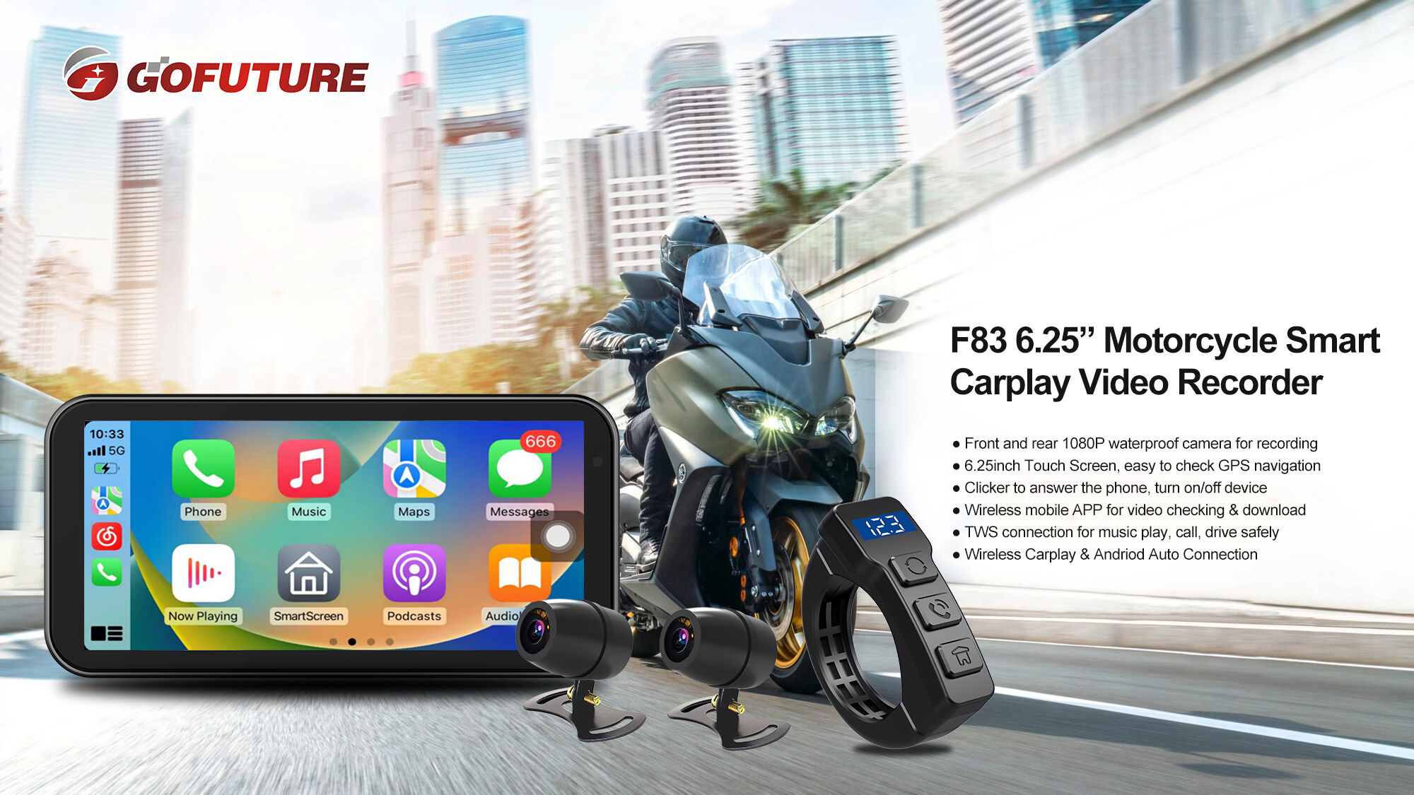 Motorcycle Back Cameras Raspberry Buy China Wholesale Gofuture F83 Waterproof Ip67 6.25inch Dual 1080p ...