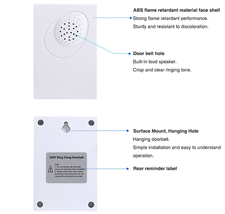 Factory Price 220v White Wired Doorbell Hotel Used Dingdong Ring
