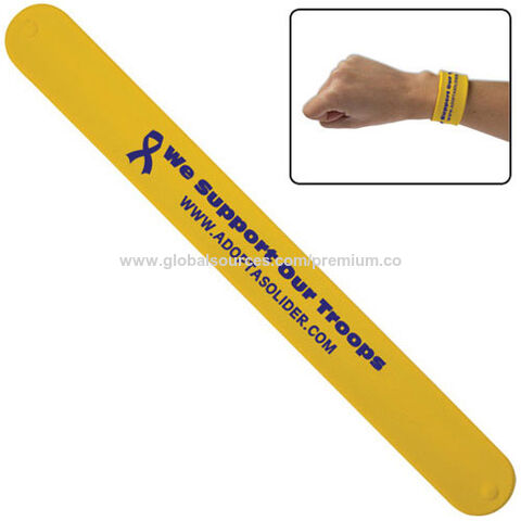 Bracelet à claque en silicone avec logo personnalisé, Bande à claque en silicone avec règle, Divers coloris disponibles
