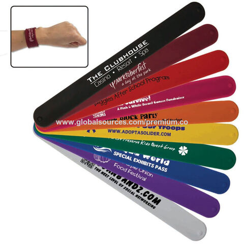 Bracelet à claque en silicone avec logo personnalisé, Bande à claque en silicone avec règle, Divers coloris disponibles