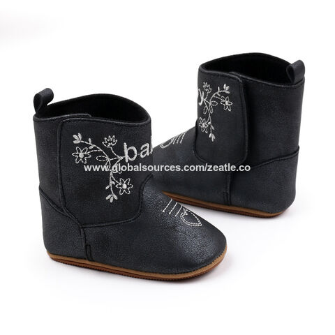 Botas vaqueras occidentales de cuero auténtico con suela blanda a precio de fábrica para bebés, niños pequeños, niños y niñas