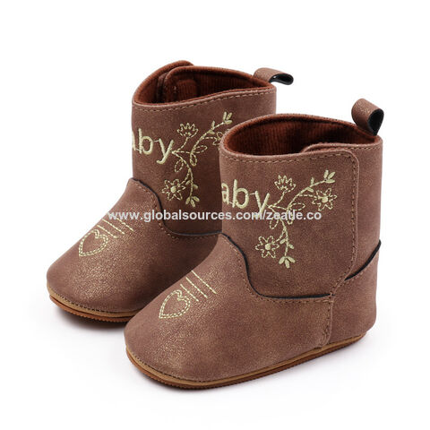 Botas vaqueras occidentales de cuero auténtico con suela blanda a precio de fábrica para bebés, niños pequeños, niños y niñas