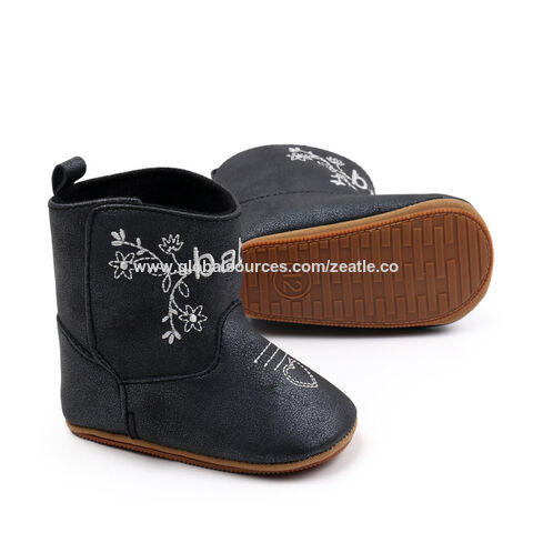 Botas vaqueras occidentales de cuero auténtico con suela blanda a precio de fábrica para bebés, niños pequeños, niños y niñas