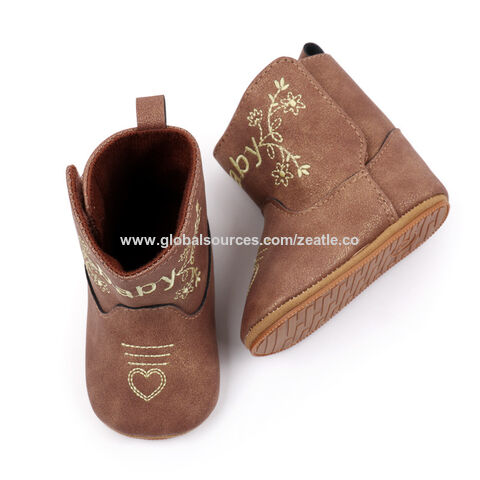 Botas vaqueras occidentales de cuero auténtico con suela blanda a precio de fábrica para bebés, niños pequeños, niños y niñas