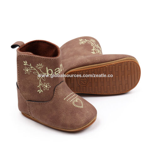 Botas vaqueras occidentales de cuero auténtico con suela blanda a precio de fábrica para bebés, niños pequeños, niños y niñas