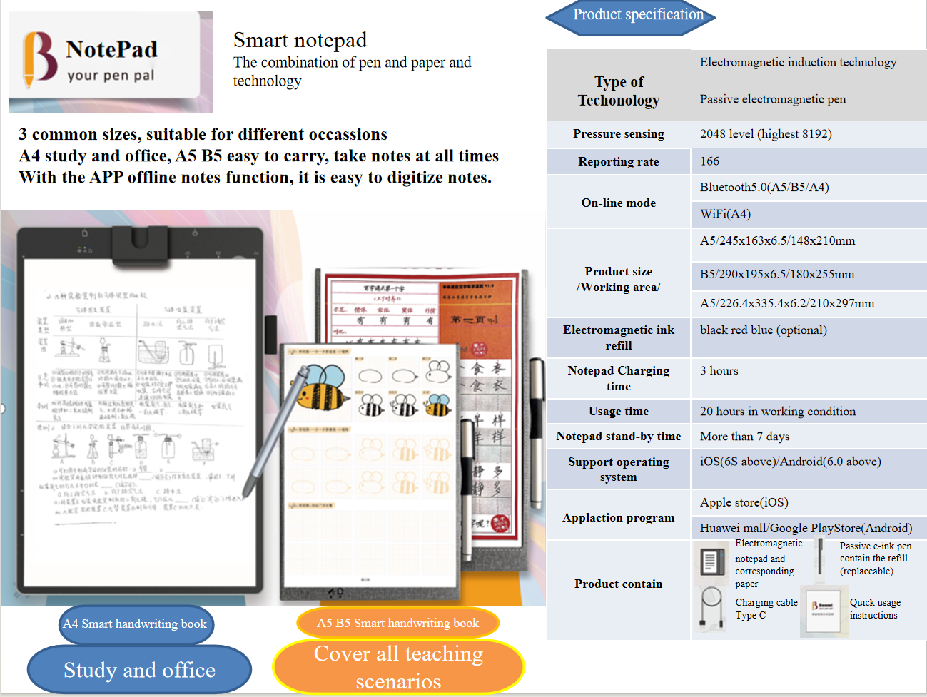 Bluetooth Smart Notebook With Pen Notepad Writing Tablet A5 Handwriting