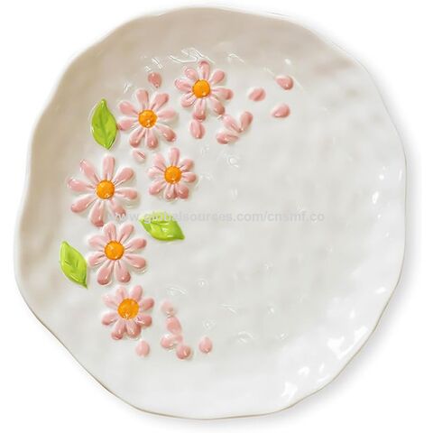 Platos de porcelana floral en relieve irregular hechos a mano para bocadillos, postres, ensaladas, aperitivos, platos de cerámica pintados a mano de 20 cm
