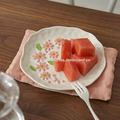 Platos de porcelana floral en relieve irregular hechos a mano para bocadillos, postres, ensaladas, aperitivos, platos de cerámica pintados a mano de 20 cm