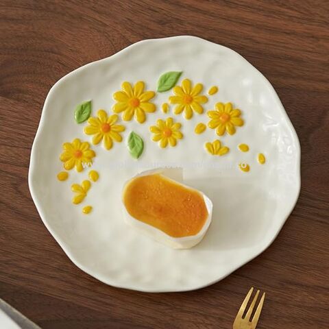 Platos de porcelana floral en relieve irregular hechos a mano para bocadillos, postres, ensaladas, aperitivos, platos de cerámica pintados a mano de 20 cm