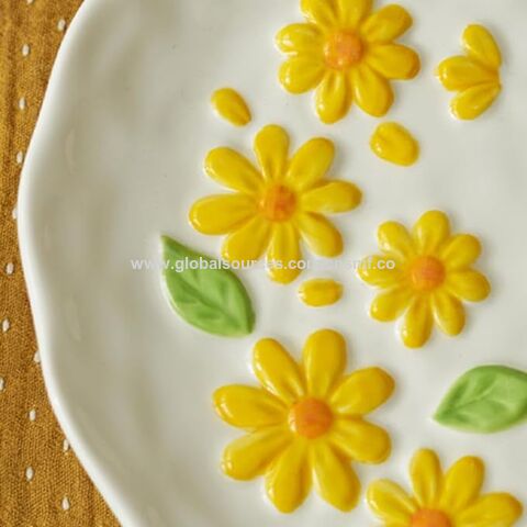 Platos de porcelana floral en relieve irregular hechos a mano para bocadillos, postres, ensaladas, aperitivos, platos de cerámica pintados a mano de 20 cm