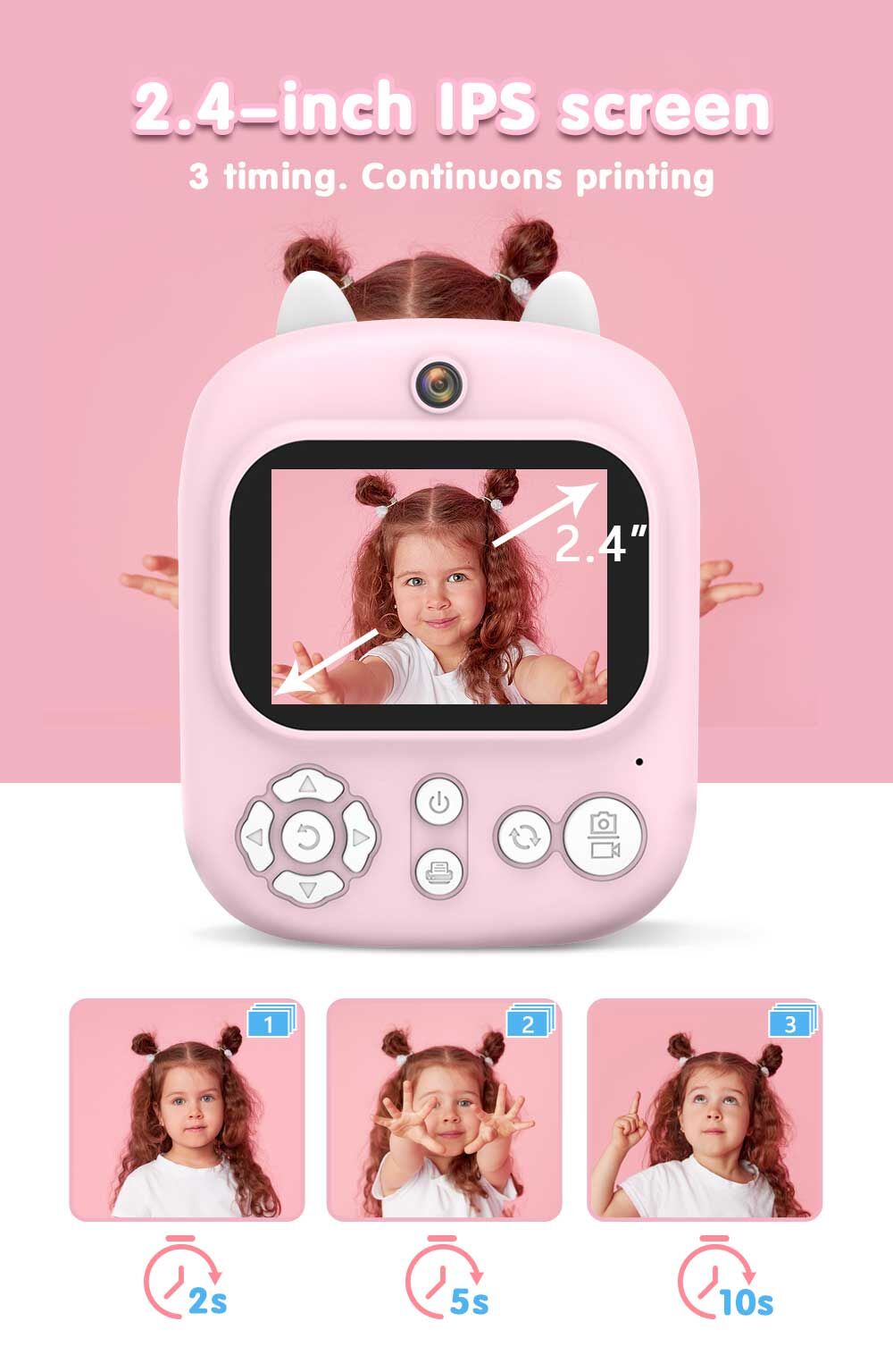 Kids Printing Camera,Kids Instant Camera , 1080P Instant Print Camera, 2.4 Inch Screen Children Digital Camera With 32GB Card, Toddler Camera Portable Toys For 3 4 5 6 7 8 9 10 - View #5