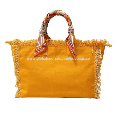 Bolso de Lona Grande Personalizado con Múltiples Colores, Borlas de Verano, para Playa y Compras con Flecos - Fabricante directo