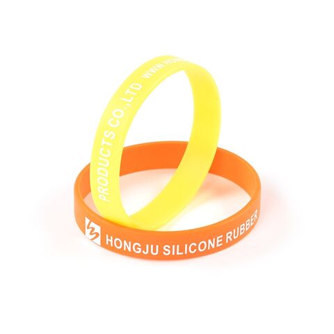 Bracelets en silicone imprimés en sérigraphie, en creux et en relief. Bracelets en silicone imprimés colorés.