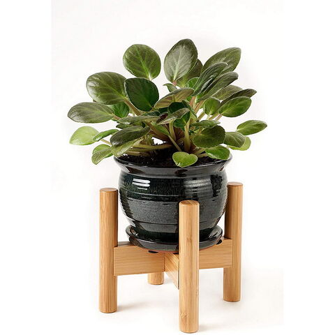 Pot de Fleur en Bois de Bambou Massif Réglable pour Plantes d'Intérieur et d'Extérieur - Support de Pot de Fleurs Design