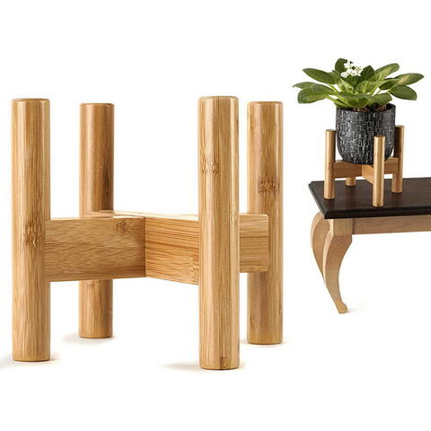 Pot de Fleur en Bois de Bambou Massif Réglable pour Plantes d'Intérieur et d'Extérieur - Support de Pot de Fleurs Design