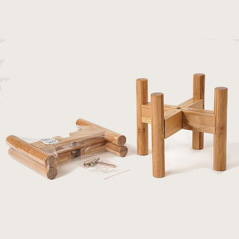 Pot de Fleur en Bois de Bambou Massif Réglable pour Plantes d'Intérieur et d'Extérieur - Support de Pot de Fleurs Design