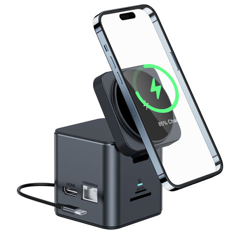 محطة إرساء متعددة الوظائف W15 8 في 1 للشحن اللاسلكي من الشركة المصنعة مع موزع USB C وشاحن لاسلكي للمكتب المنزلي
