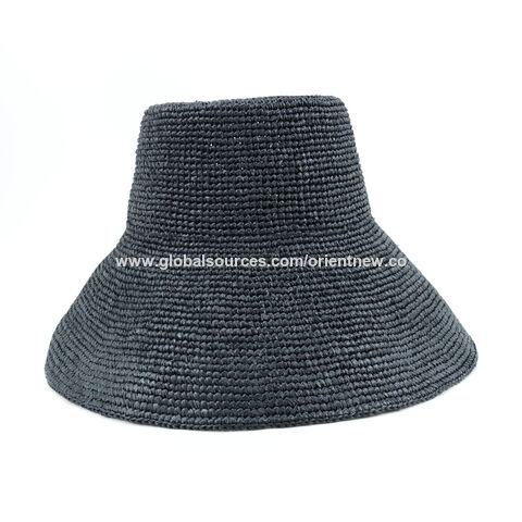 Fashion Summer Crochet Black Raffia Straw Bucket Hat Wide Brim Floppy Hat  For Women - Expore China Wholesale Black Straw Raffia Hat and Black Raffia  Hat, Black Straw Hat, Raffia Hat