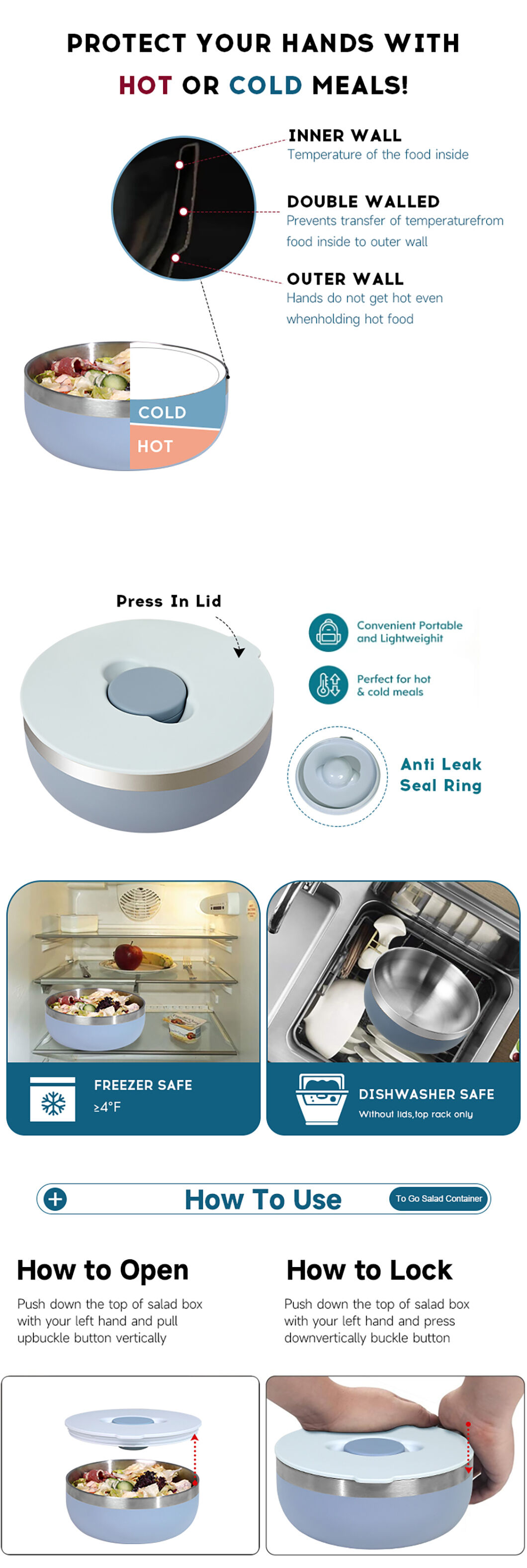 Bulk Buy China Wholesale Odm Double Wall Stainless Steel Salad Bowl ...