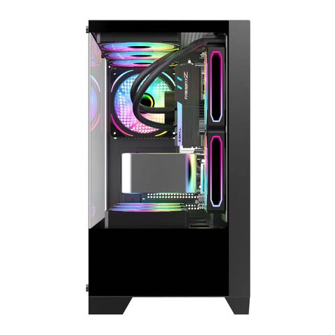 Caixa de jogos mid-tower LED para desktop, atacado, vidro personalizado para desktop, BTX, plexiglass com ventoinha, computador de escritório
