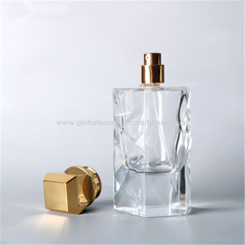 Frasco de Perfume de Vidrio Diamante con Tapa de Corona Dorada de 100 ml, Salida de Fábrica, Alta Calidad, con Bomba Pulverizadora