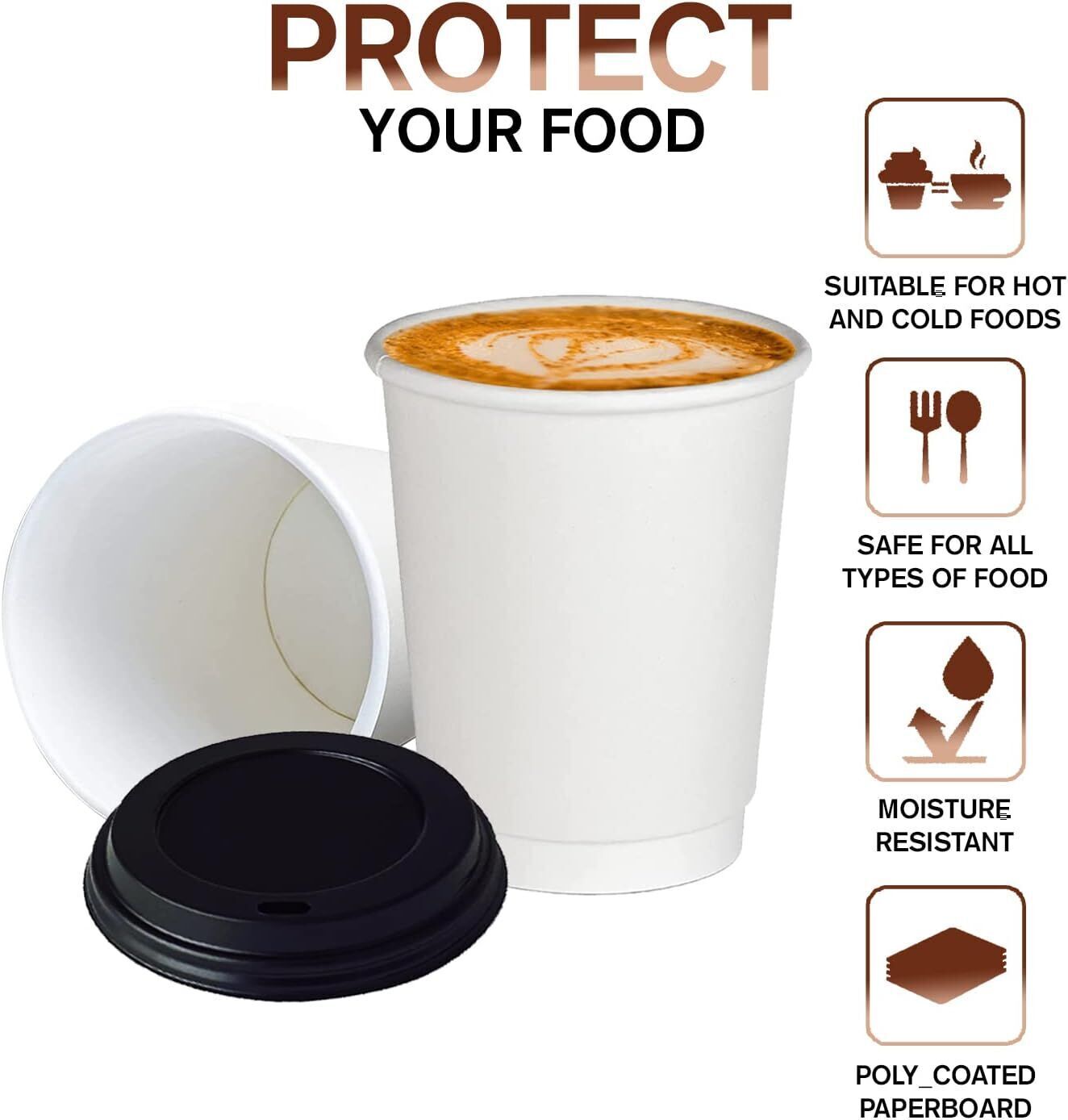Double Wall Insulated, White Coffee Cups No Sleeve Needed. Suitable For ...