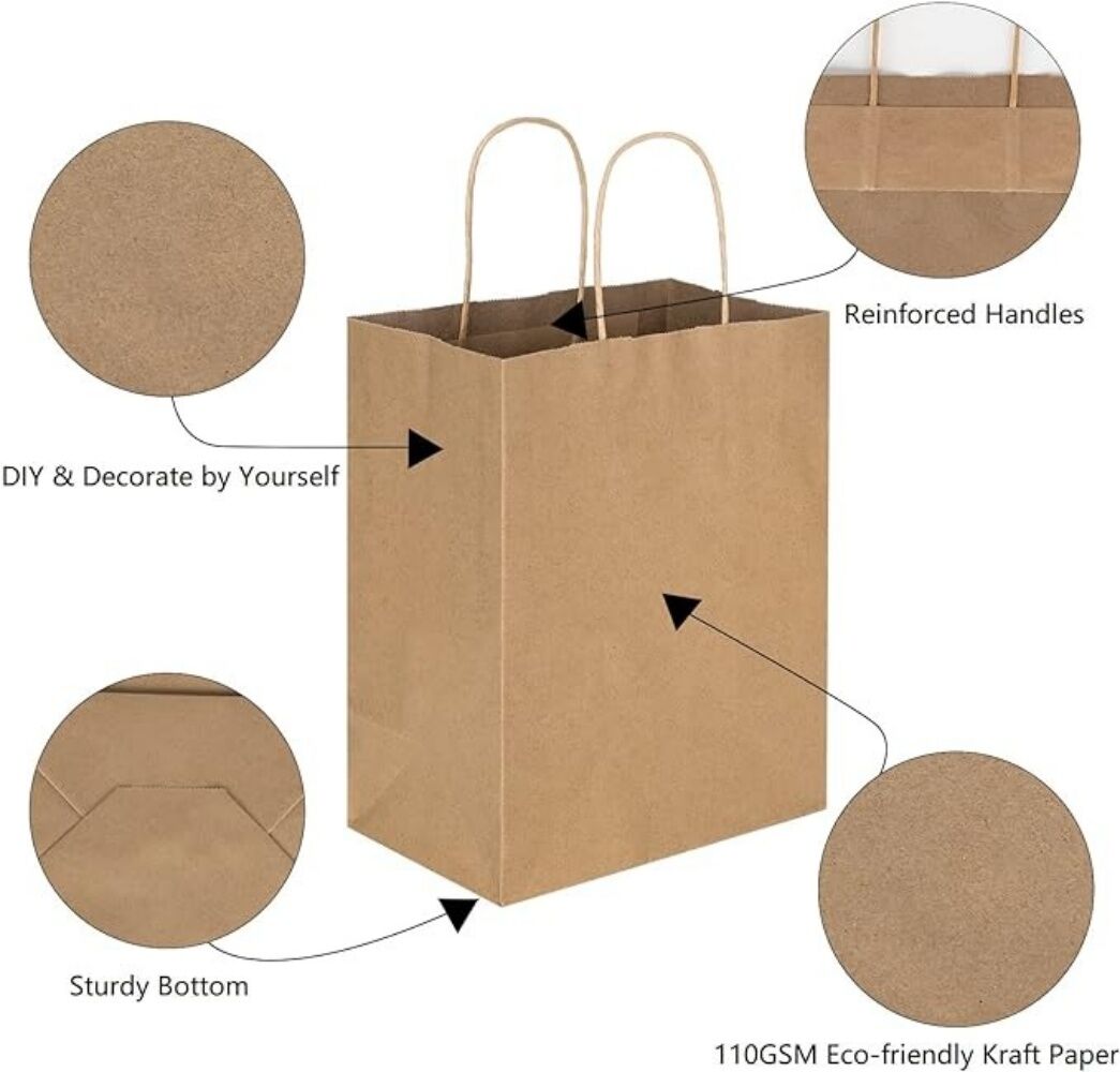 Customized Print Brown Kraft Food Packaging Paper Bag With Handles ...