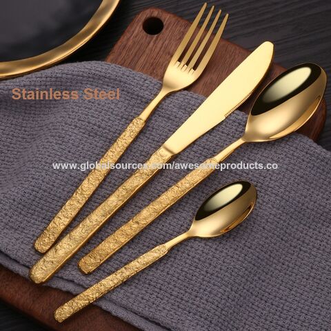 LIANYU 20 Piece Matte Gold Silverware Set, Stainless Steel - View #4