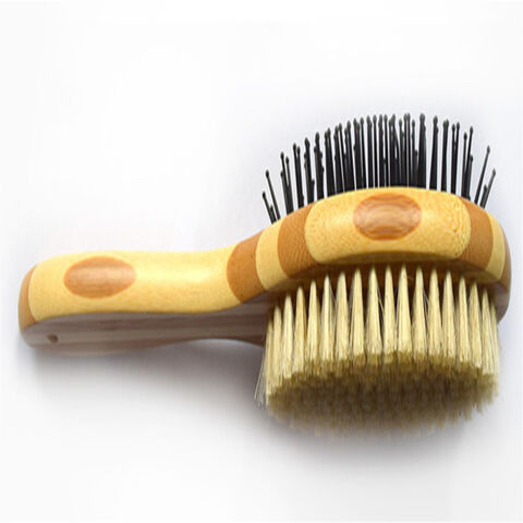 Vente en gros d'usine Peigne de massage multifonctionnel double face en bambou pour le toilettage des animaux de compagnie, chats et chiens