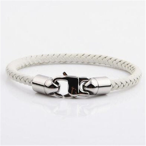 Pulsera de hombre casual de titanio para joyería, gancho de acero inoxidable, cuero trenzado