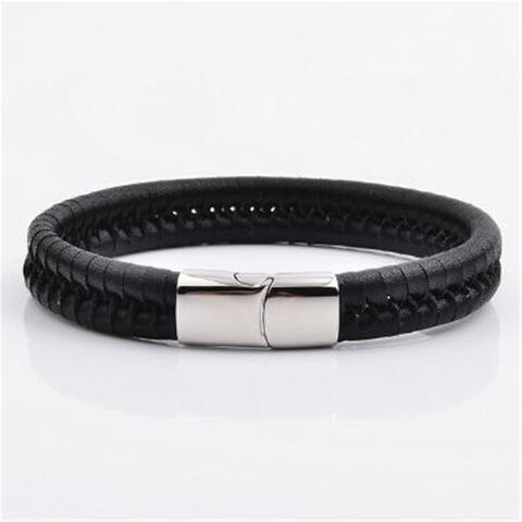 Pulsera de hombre casual de titanio para joyería, gancho de acero inoxidable, cuero trenzado