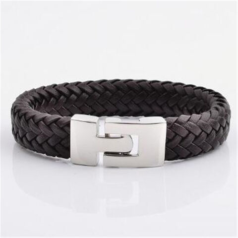 Pulsera de hombre casual de titanio para joyería, gancho de acero inoxidable, cuero trenzado