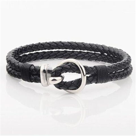 Pulsera de hombre casual de titanio para joyería, gancho de acero inoxidable, cuero trenzado