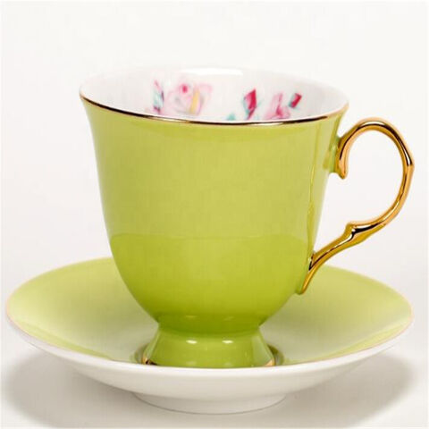 Tasse à café de haute qualité avec bord doré, tasses à thé et soucoupes en céramique émaillée colorée