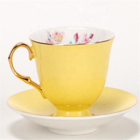 Tasse à café de haute qualité avec bord doré, tasses à thé et soucoupes en céramique émaillée colorée