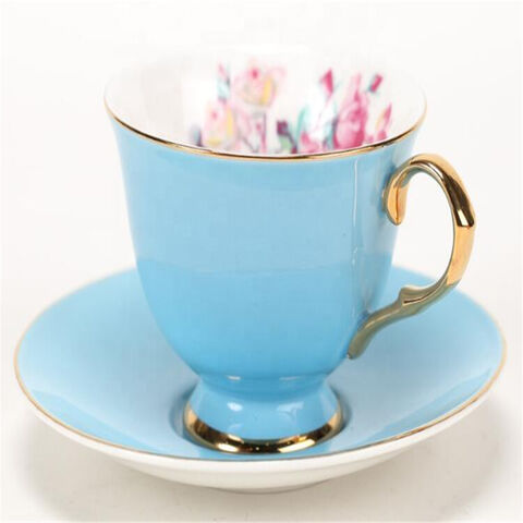 Tasse à café de haute qualité avec bord doré, tasses à thé et soucoupes en céramique émaillée colorée