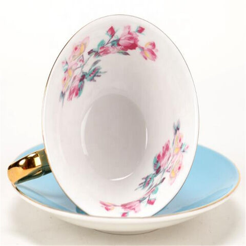 Tasse à café de haute qualité avec bord doré, tasses à thé et soucoupes en céramique émaillée colorée
