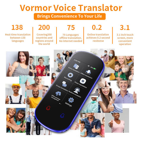 Al por mayor nuevo traductor de idiomas de voz portátil inteligente vormor z2 traductor de voz para conferencias de viajes de negocios en línea fuera de línea